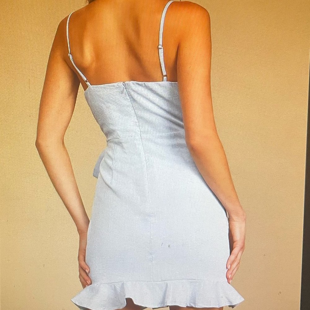 Lulus Light Blue Ruffled Faux-Wrap Mini Dress-NEW - Picture 2 of 3